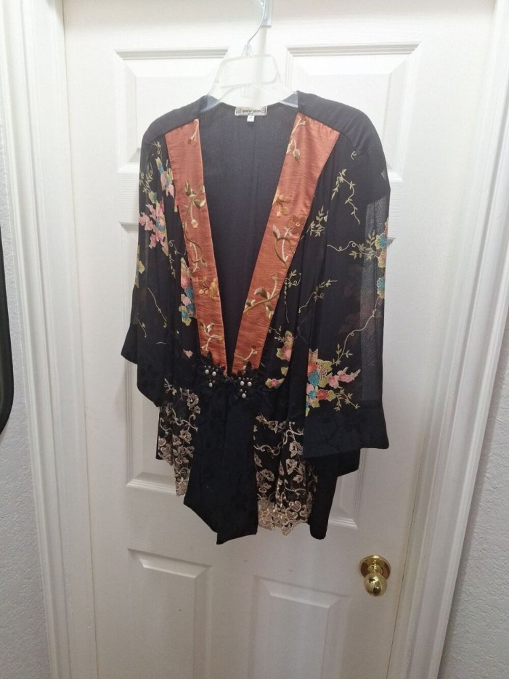 Spencer Alexis Plus Size 3X Embroidered Kimono Jacket Boheme Sheer Black Rust